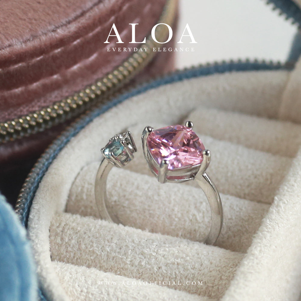 Aqua and Pink Stone CZ Ring