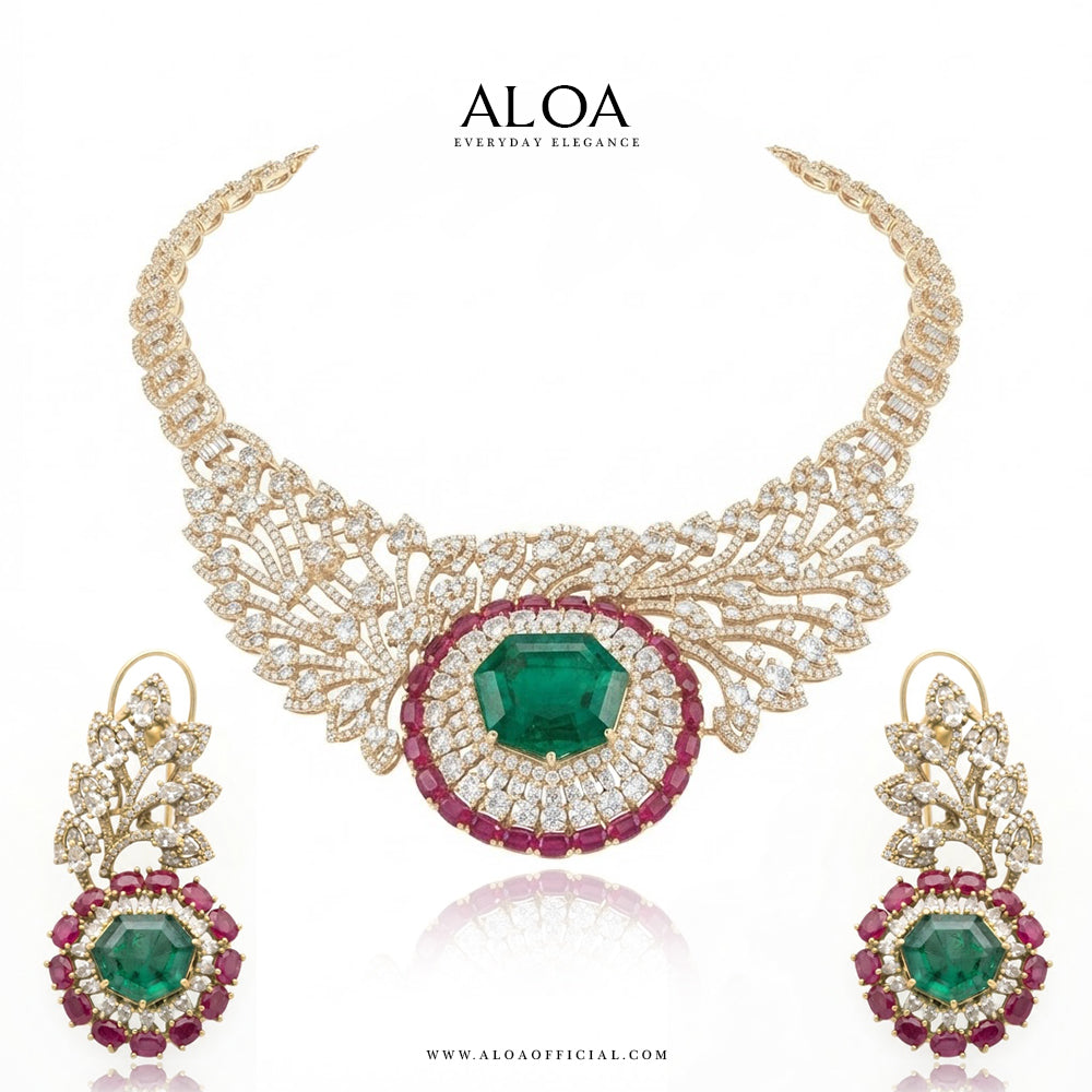 Emerald & Ruby Winged Statement Set