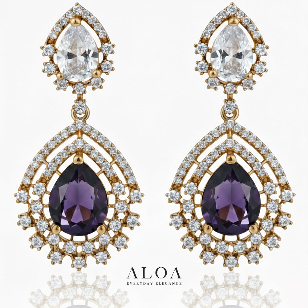 Amethyst Halo Teardrops