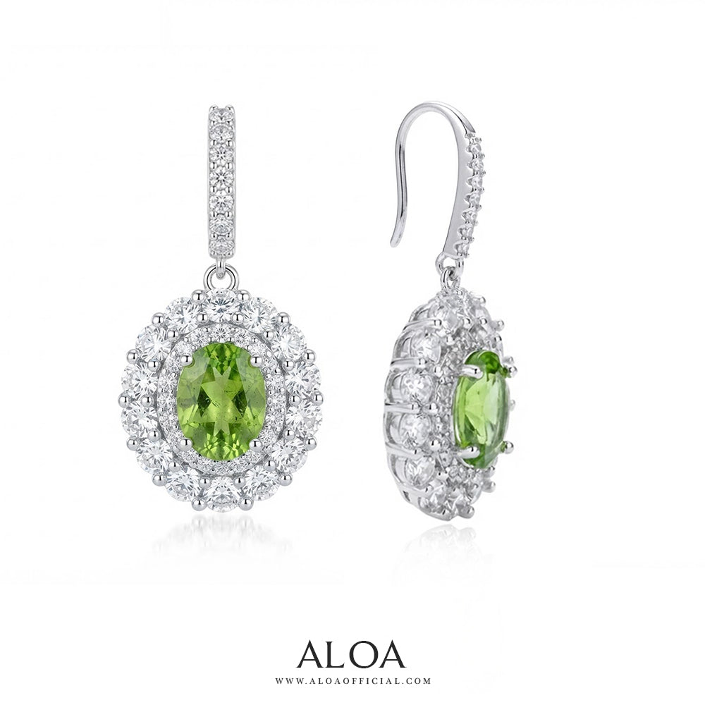 Peridot Green Double Halo CZ Drop Earrings