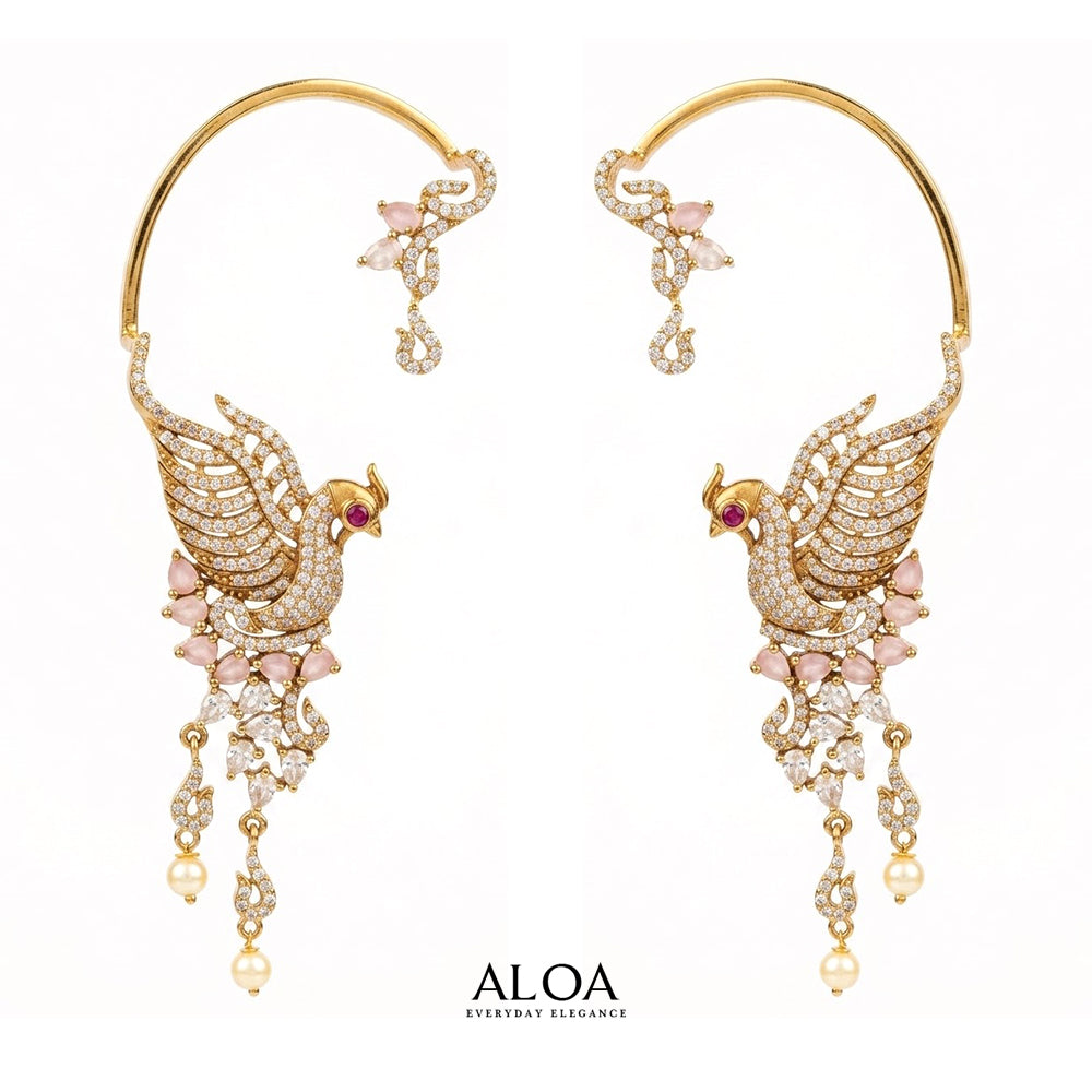 Rose Quartz Soaring Peacock Cuffs