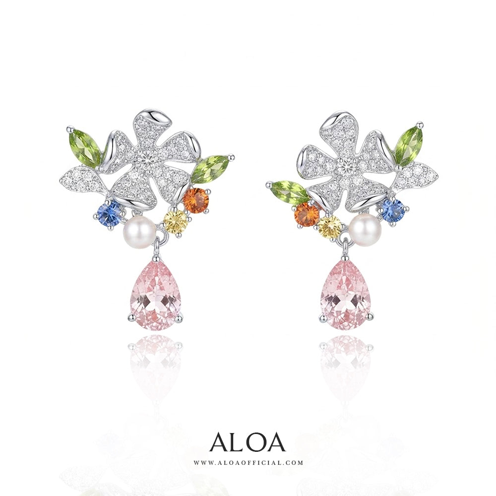 Botanical Pastel Petal & Pearl Drop Earrings