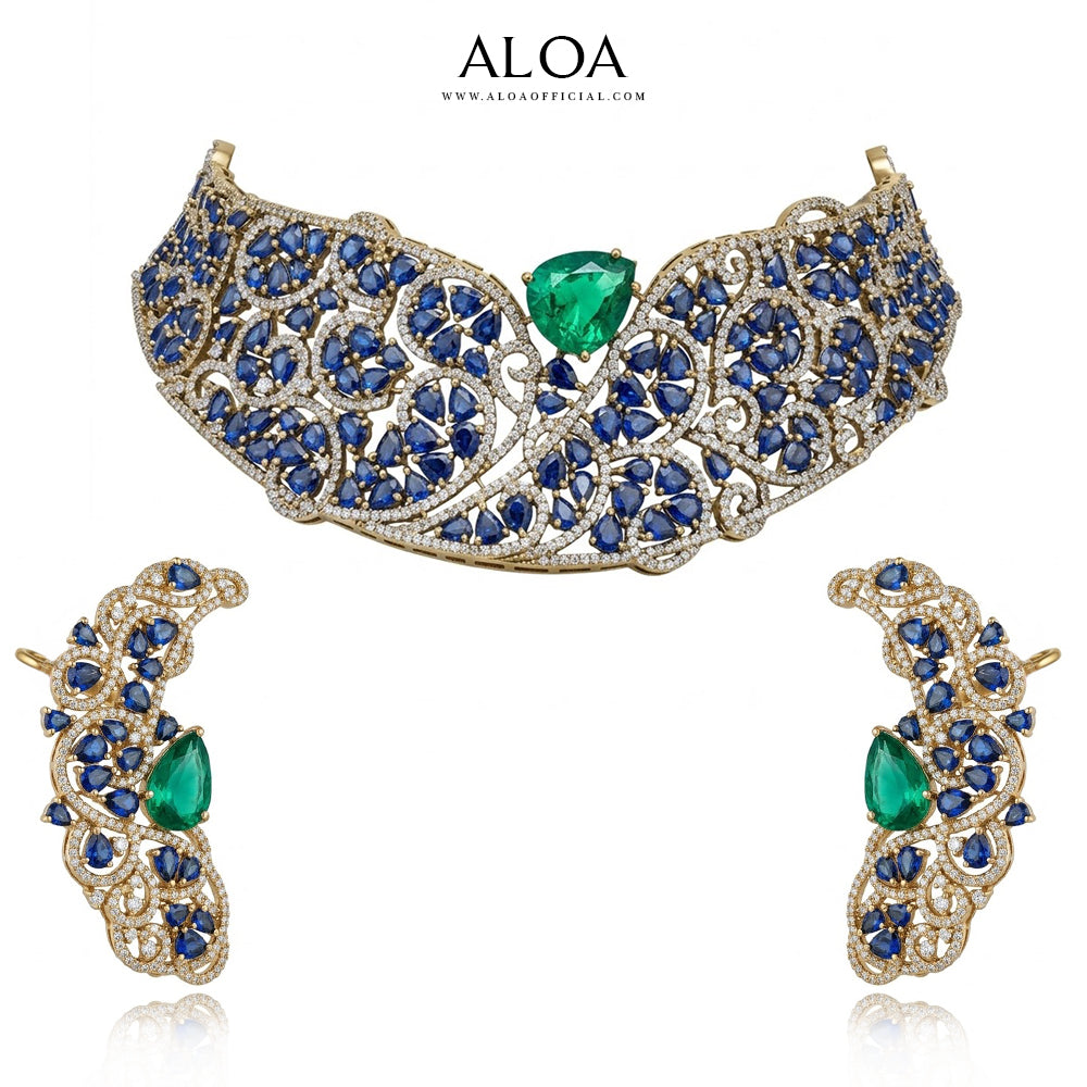 Sapphire Blue Lattice Choker & Ear Cuff Set