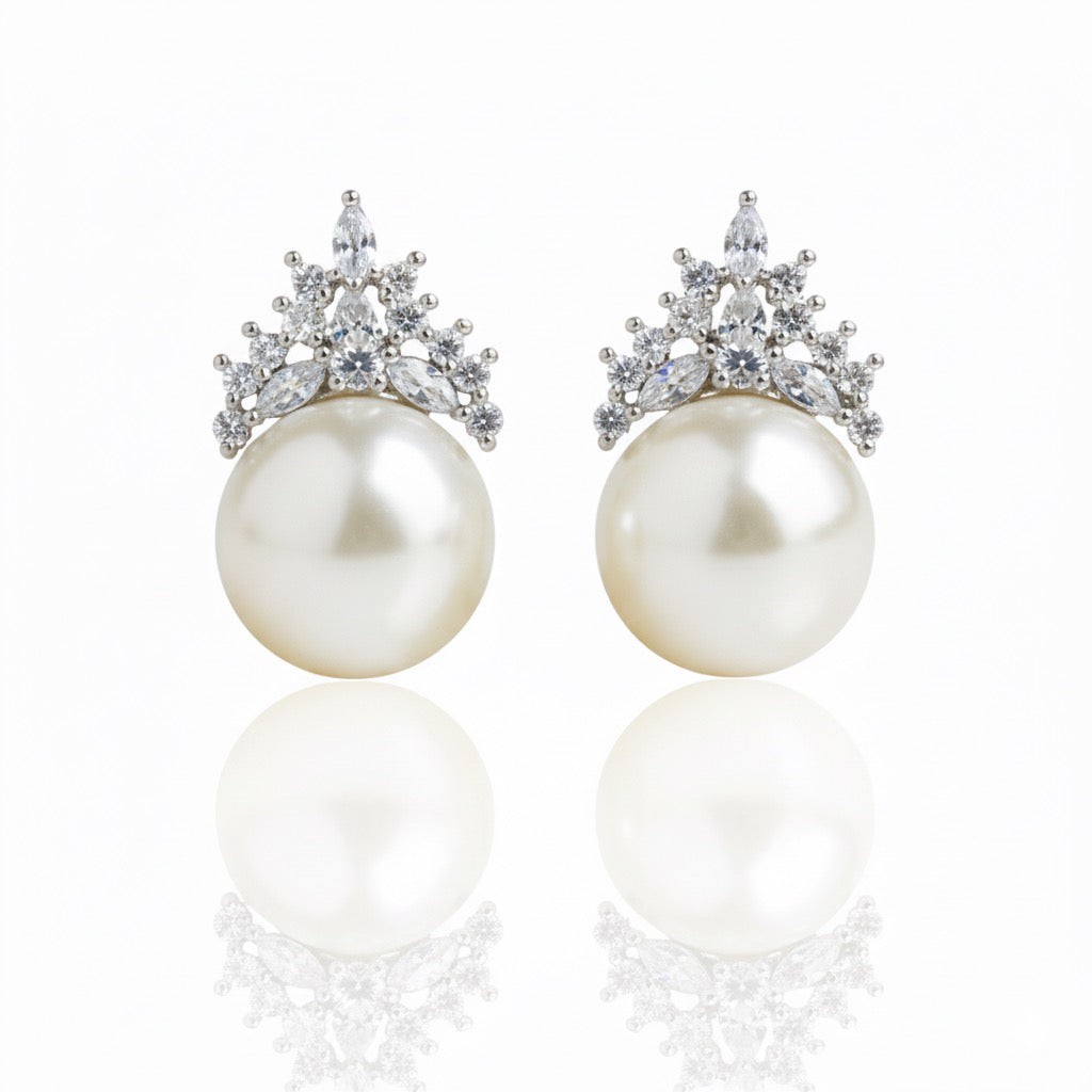 Luxe Pearl Bloom CZ Earrings