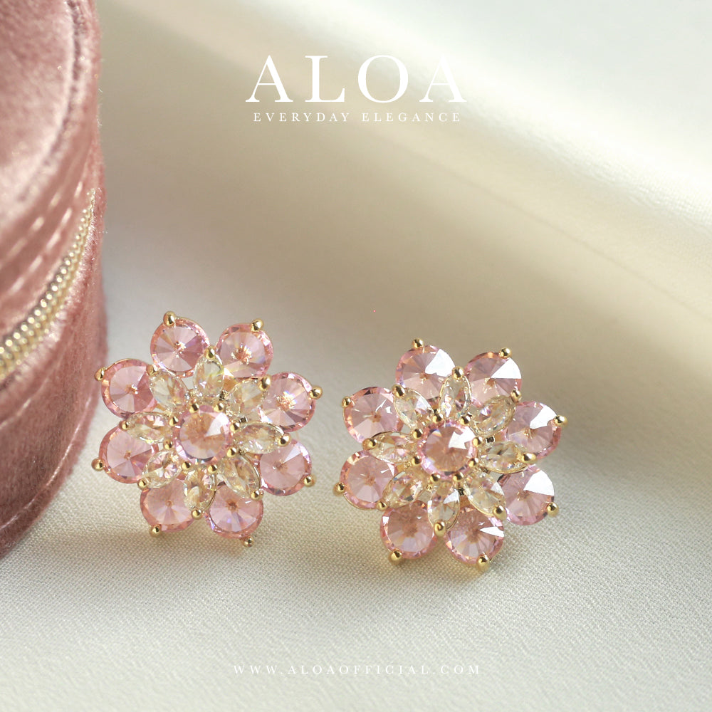 Pink Flower Statement Earrings