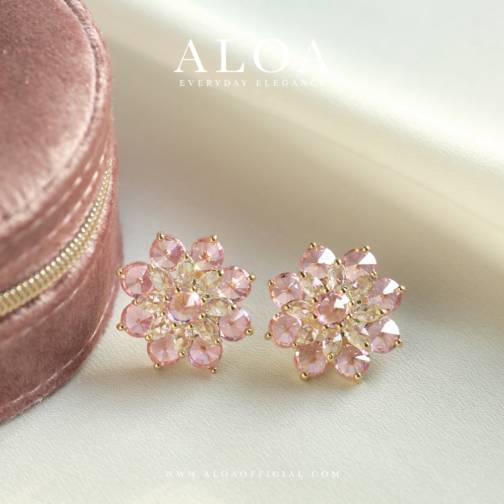 Pink Flower Statement Earrings