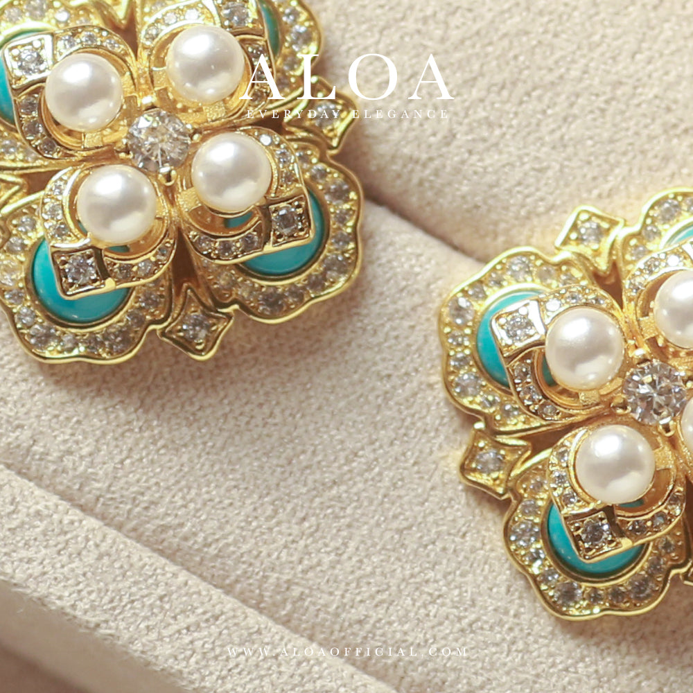 Classic Turquoise and Pearl Vintage Earrings