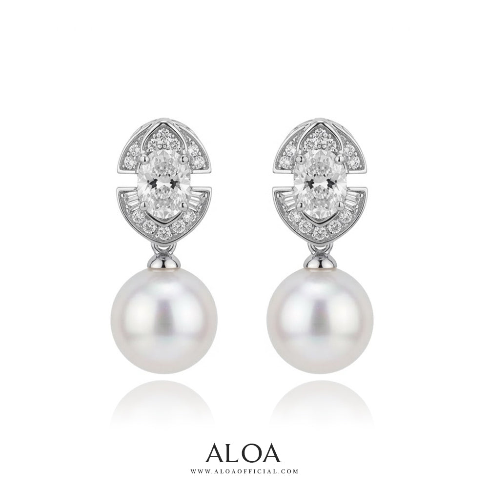 Vintage-Inspired Pearl and CZ Oval Drop Earrings