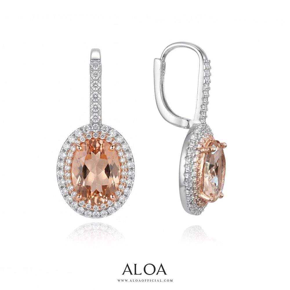 Morganite and Halo CZ Drop Earrings