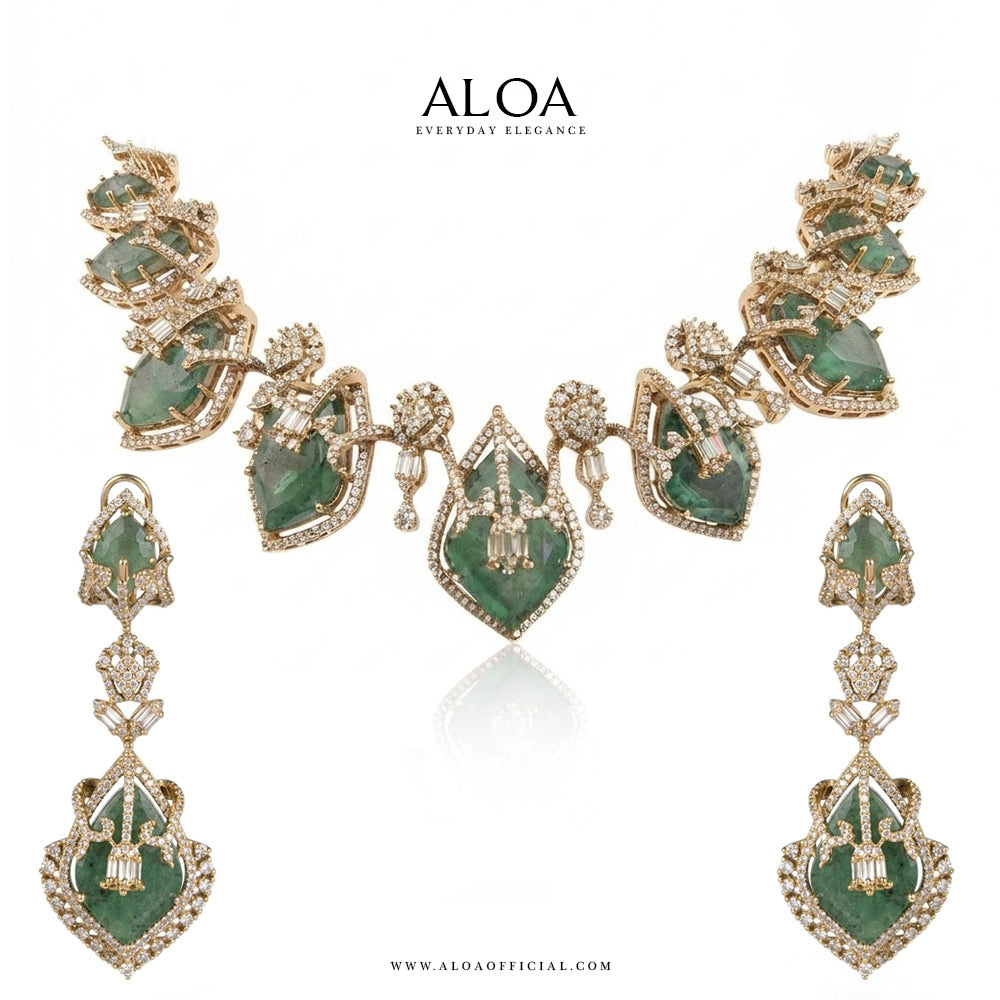 Emerald Leaf & Architectural Pendant Set