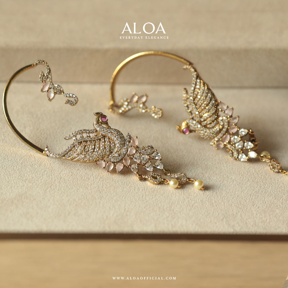 Rose Quartz Soaring Peacock Cuffs