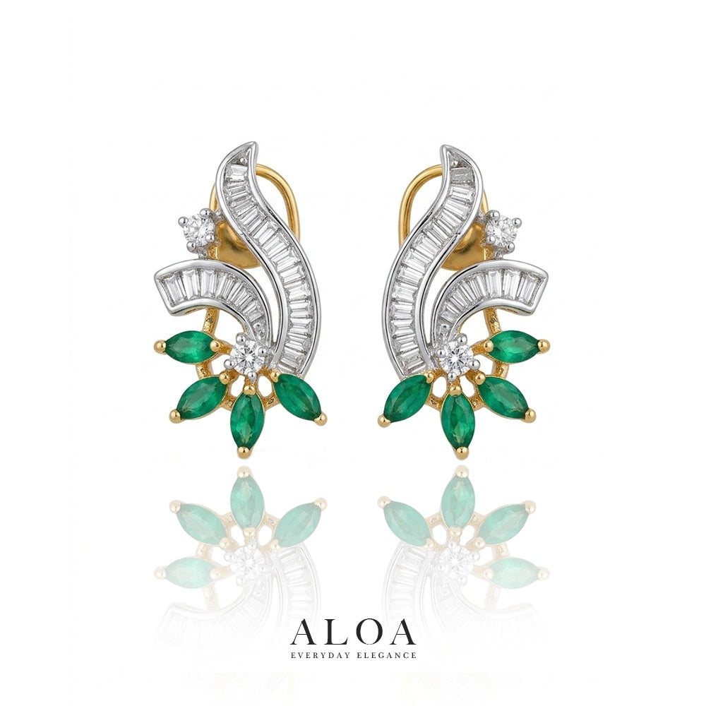 Emerald Ribbon Stud Earrings