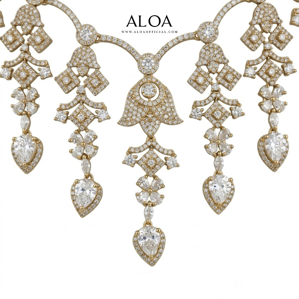 Golden Crystal Drop Necklace Set