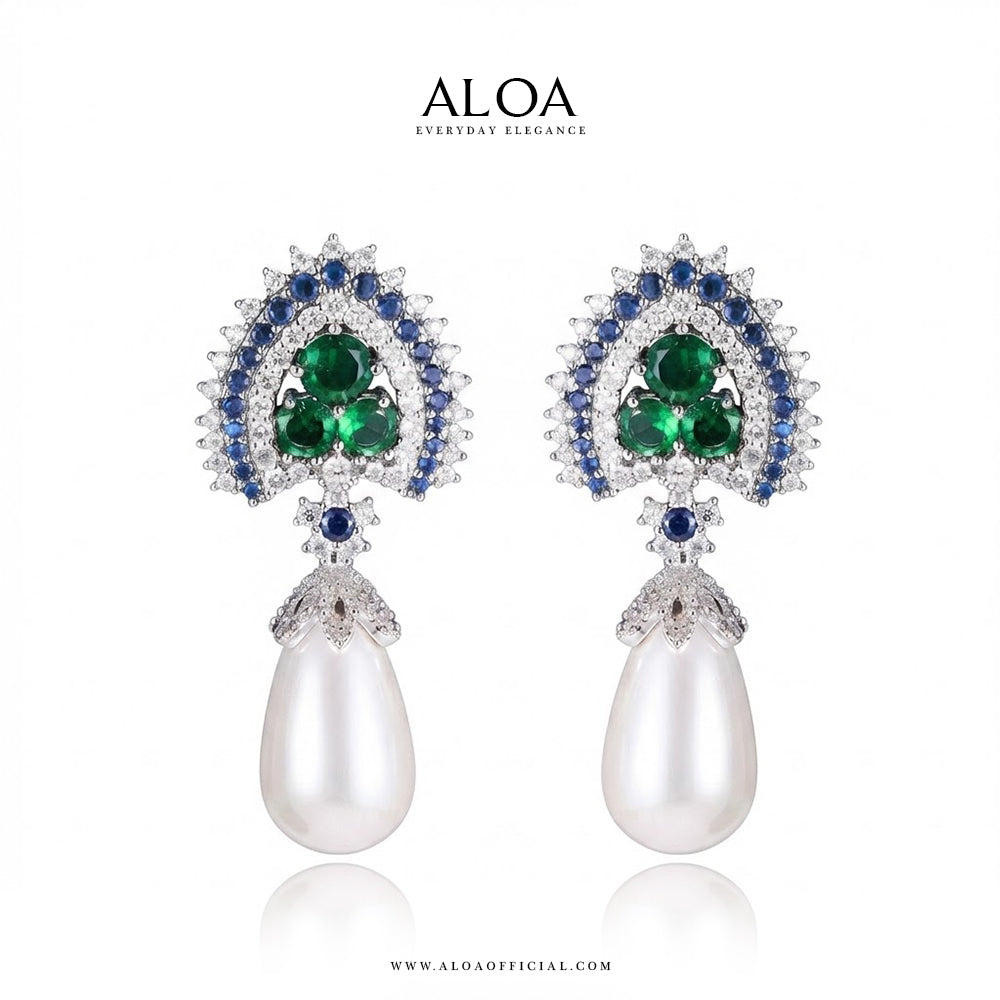 Silver Multi-Stone Pearl Drop Earrings