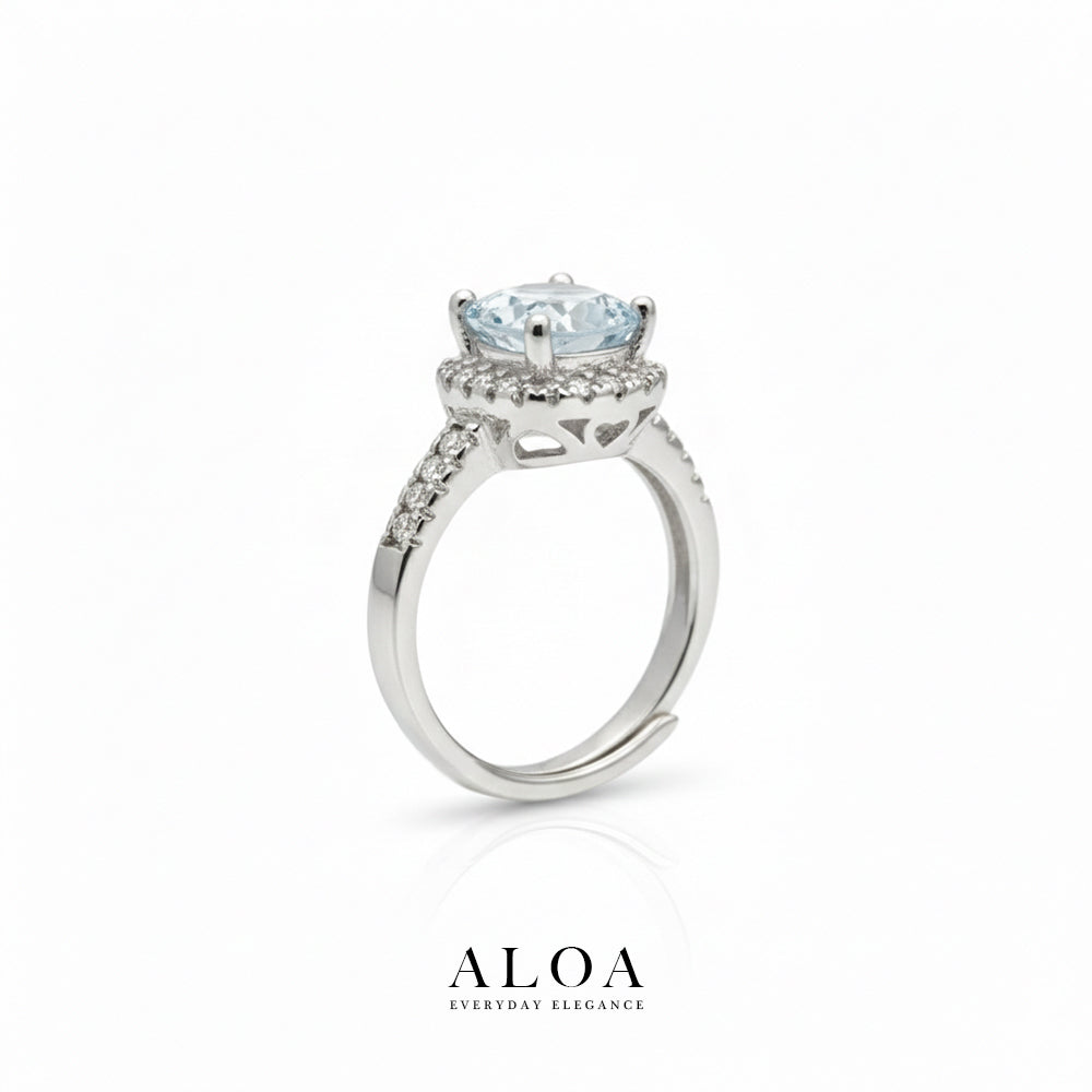 Icy Blue Halo Adjustable Ring