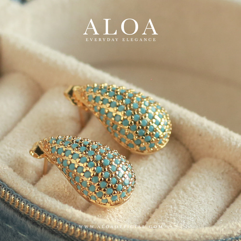 Drop of Gold CZ Earring In Turquoise