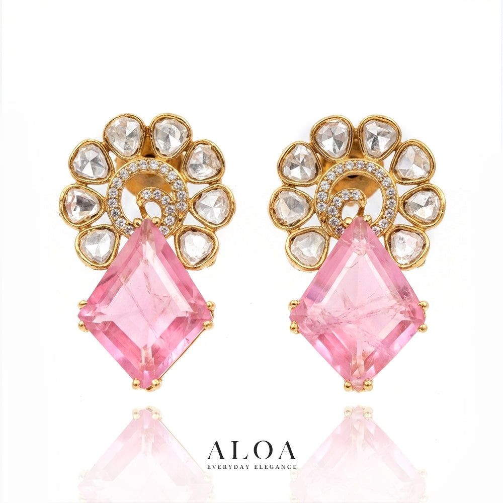 Rose Rhombus Polki Stud Earrings