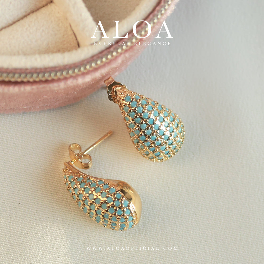 Drop of Gold CZ Earring In Turquoise