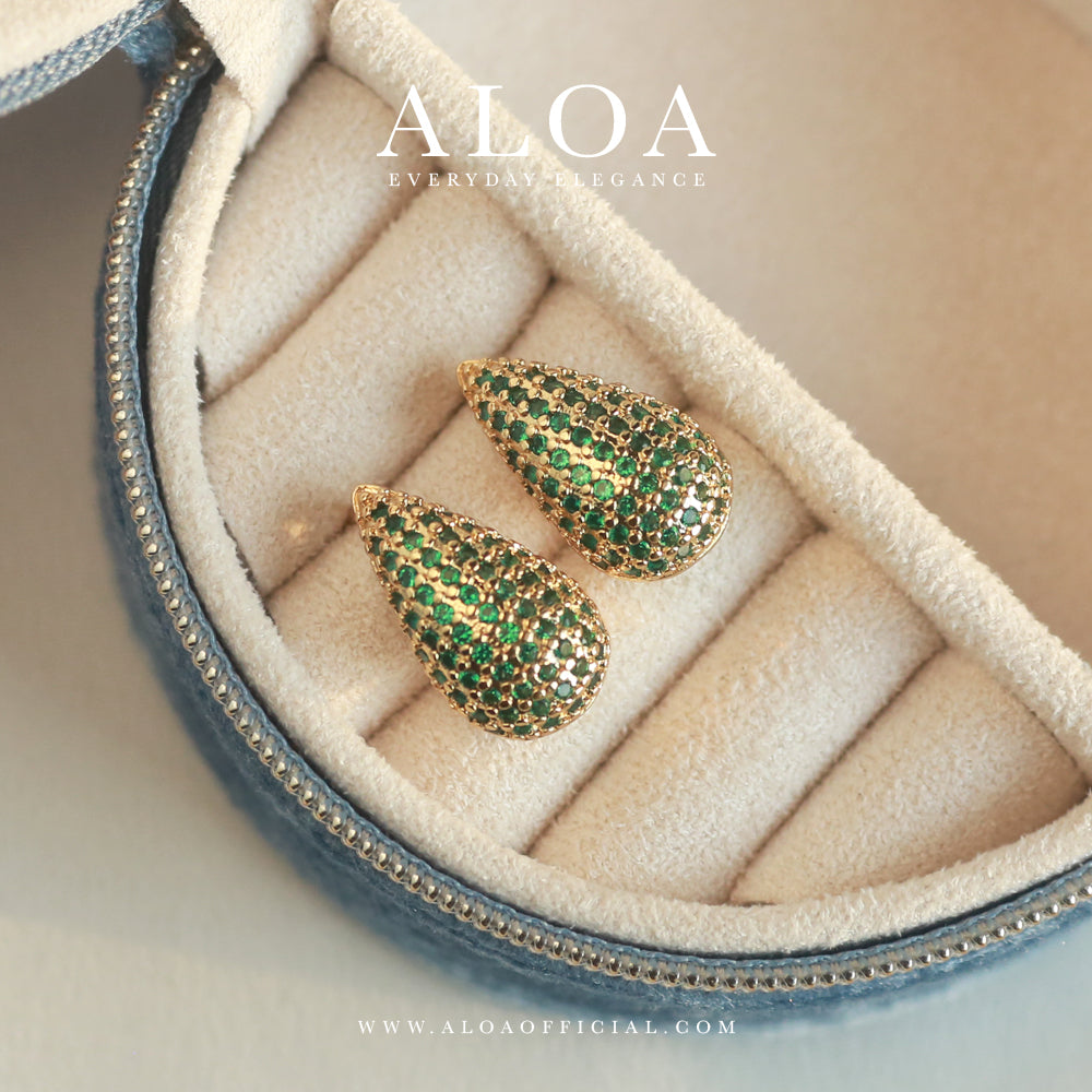 Drop of Gold CZ Earring In Green