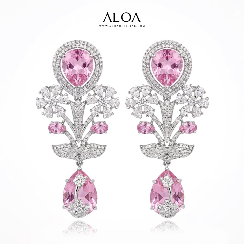Pink & Silver-Tone Floral Drop Necklace Set