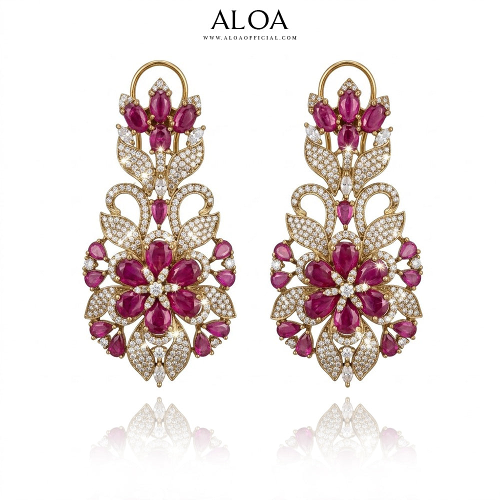 Floral Ruby & CZ Statement Necklace