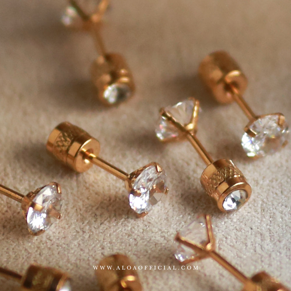 GOLDEN CZ SCREW BACK STUDS