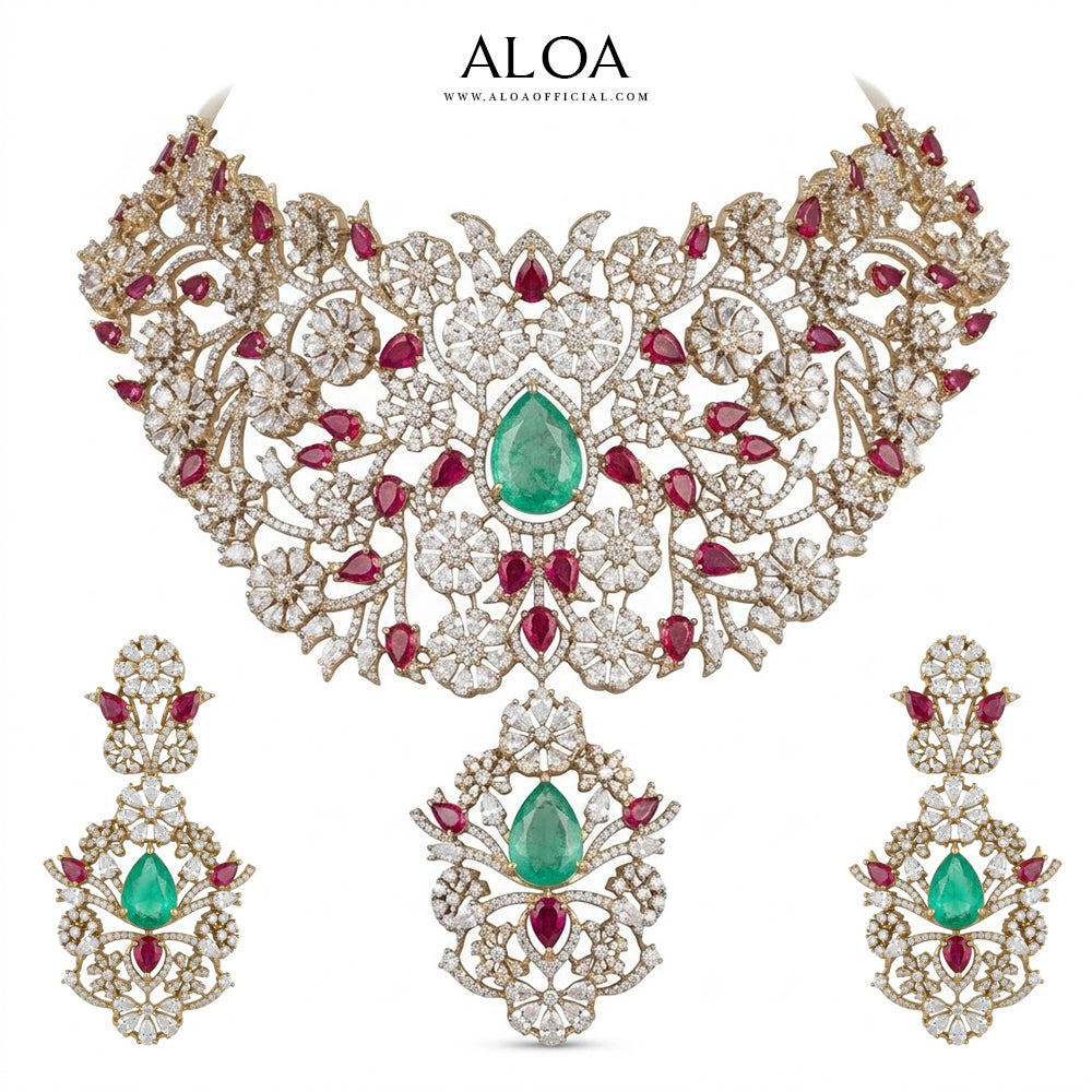 Grand Floral Lattice Necklace Set