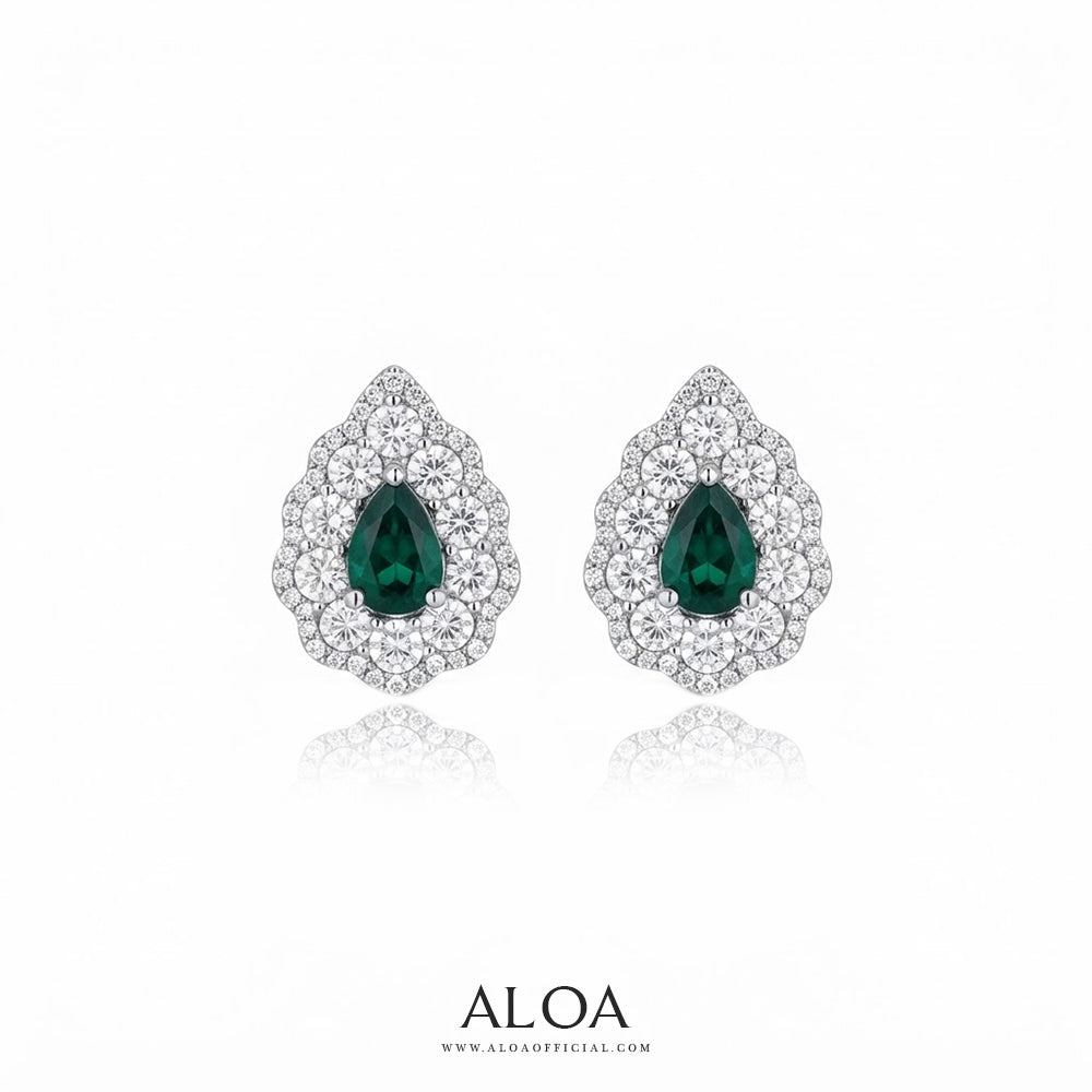 Emerald Cut Green CZ Halo Studs