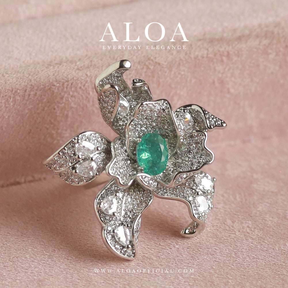 Aqua Blossom Delight: 3D CZ Flower Ring