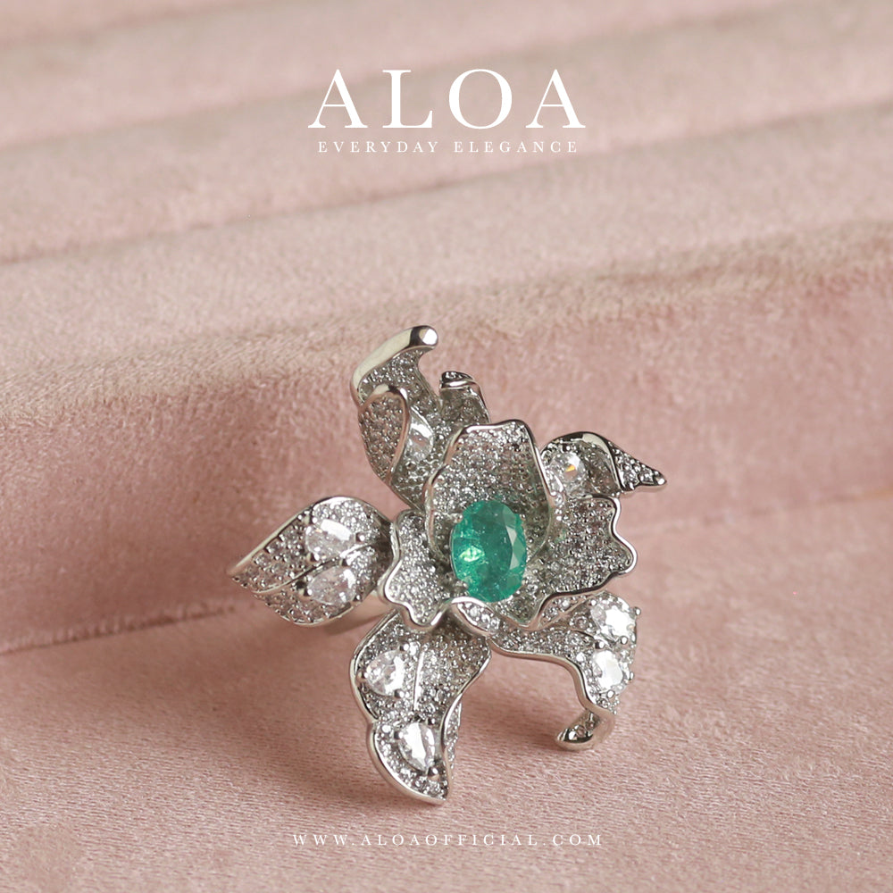 Aqua Blossom Delight: 3D CZ Flower Ring