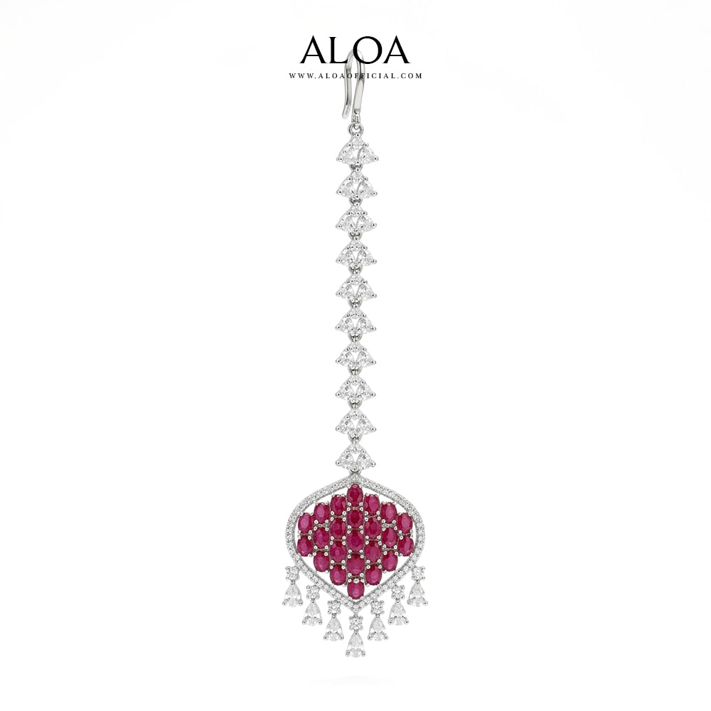 Silver-Tone Crimson Teardrop Layered Necklace