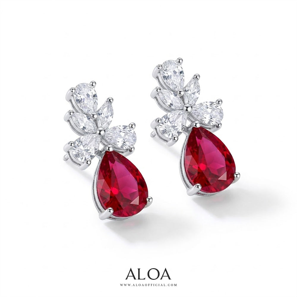 Ruby Pink CZ Cluster Earrings