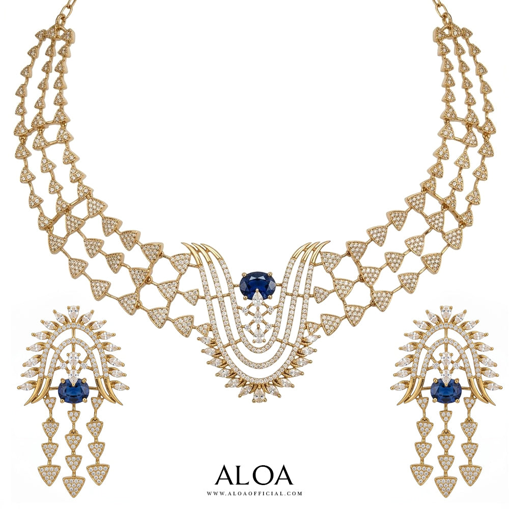 Sapphire Gold Collar Set