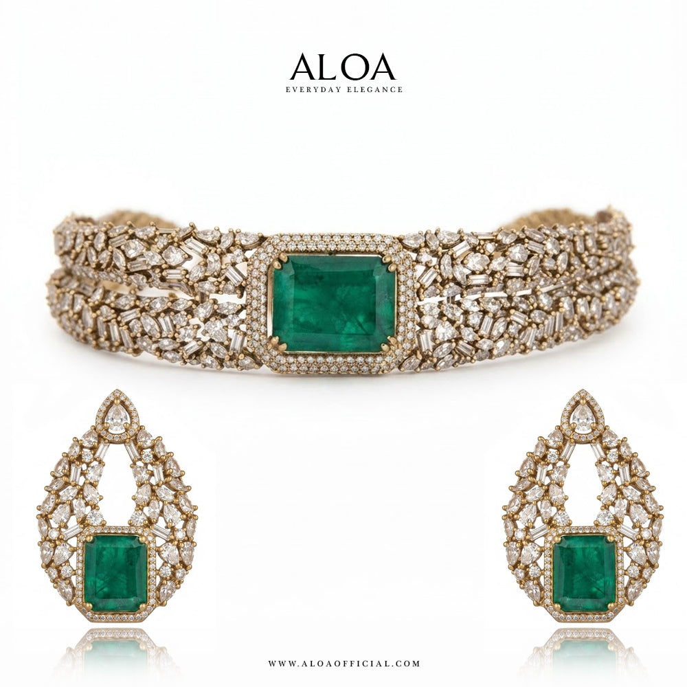 Dual-Band Diamond & Emerald Choker Set