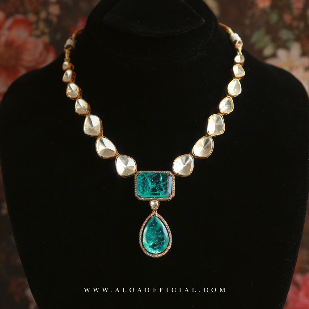 Doublet & Moissanite Necklace Set in Brass
