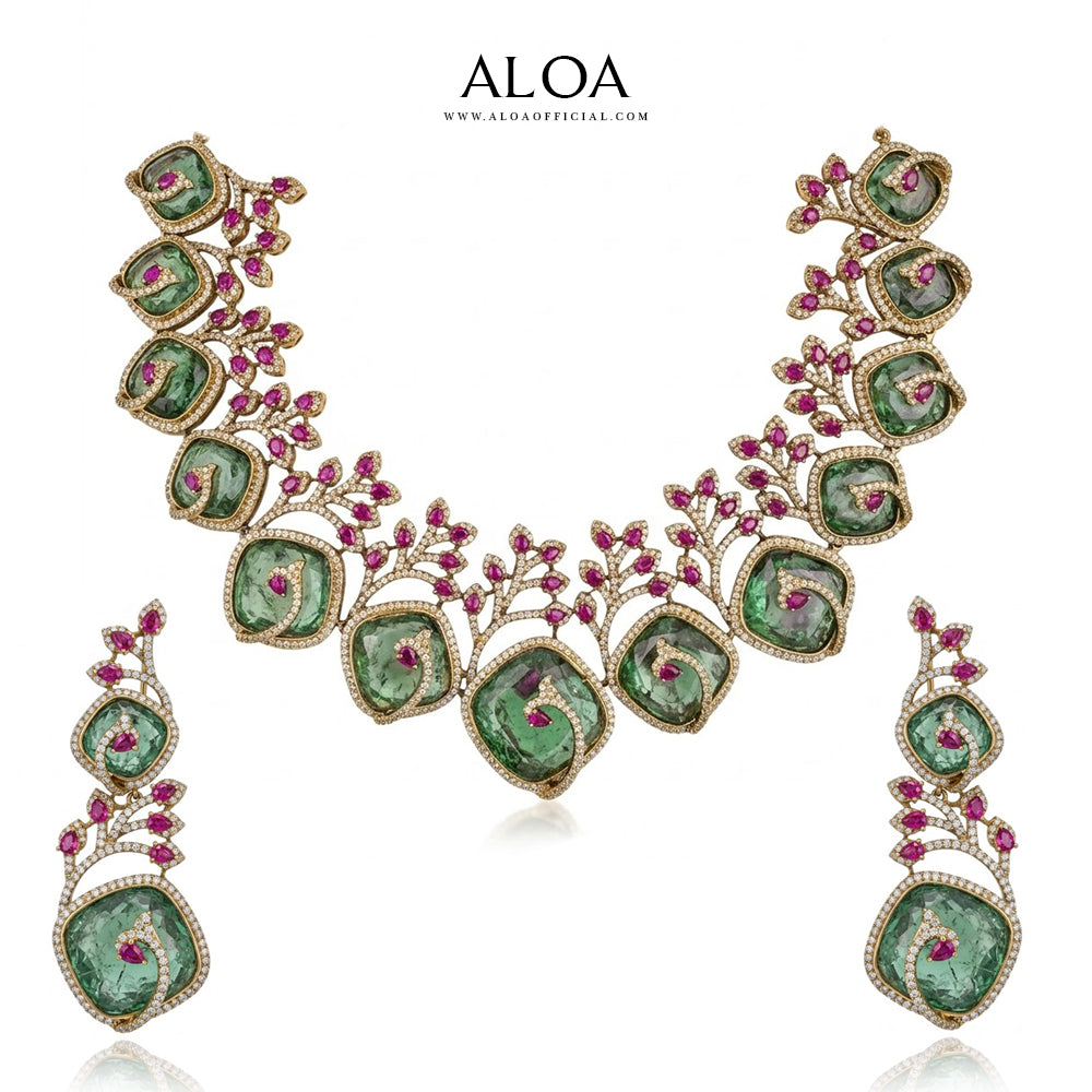 Mint Green Cushion-Cut Necklace Set