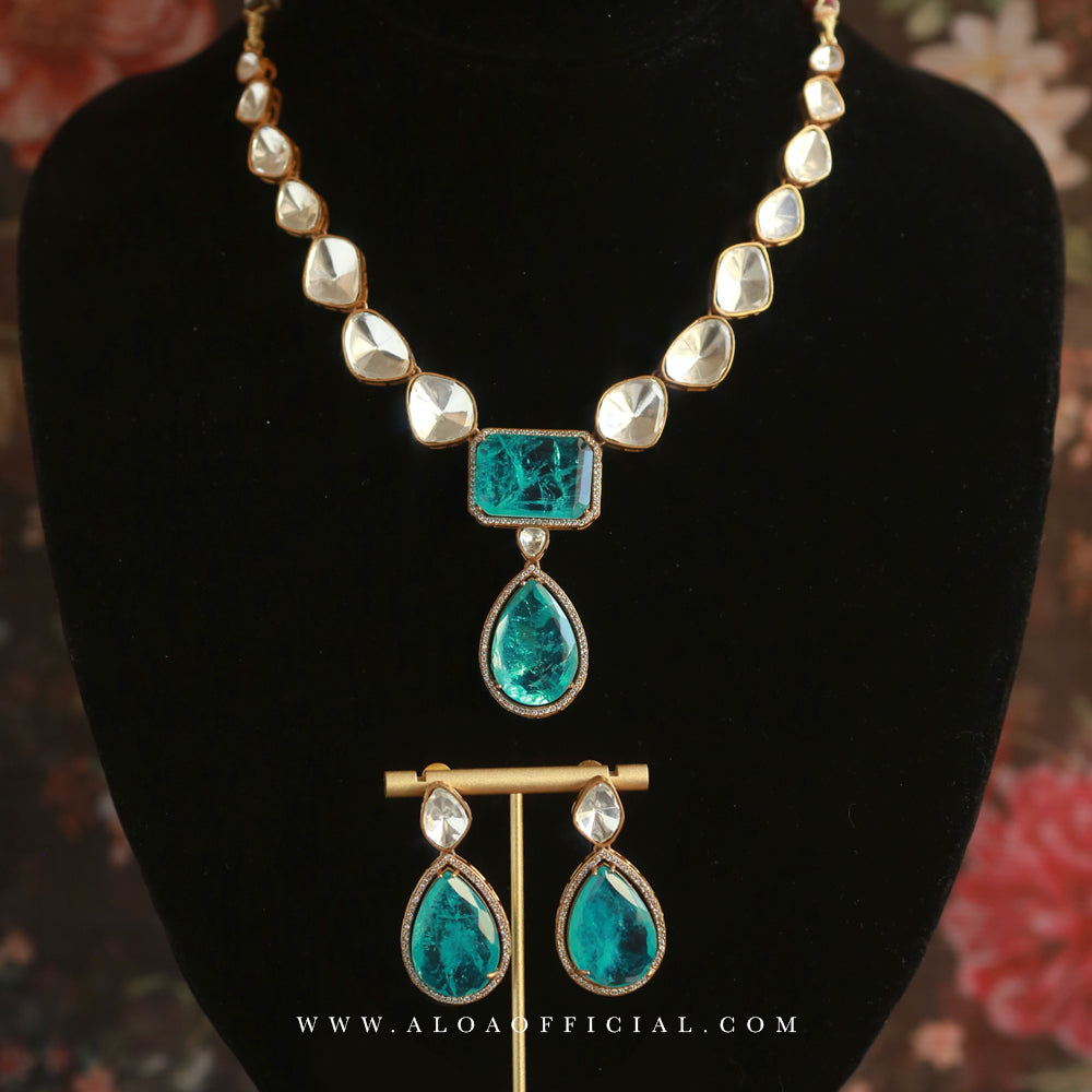 Doublet & Moissanite Necklace Set in Brass