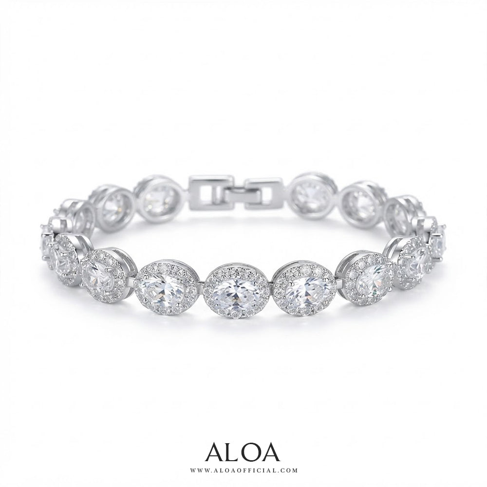 Oval Halo CZ Tennis Bracelet