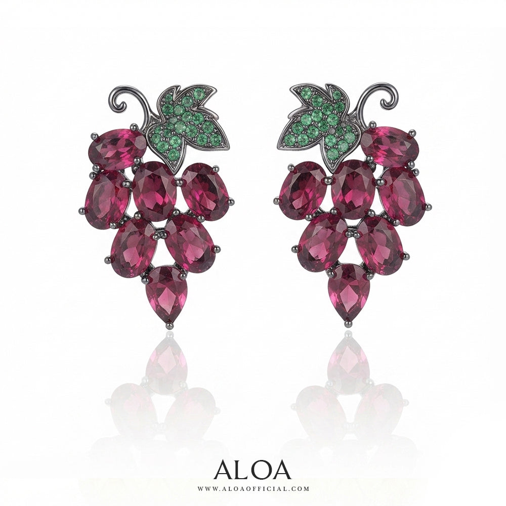 Black Rhodium Magenta and Green Grape Earrings