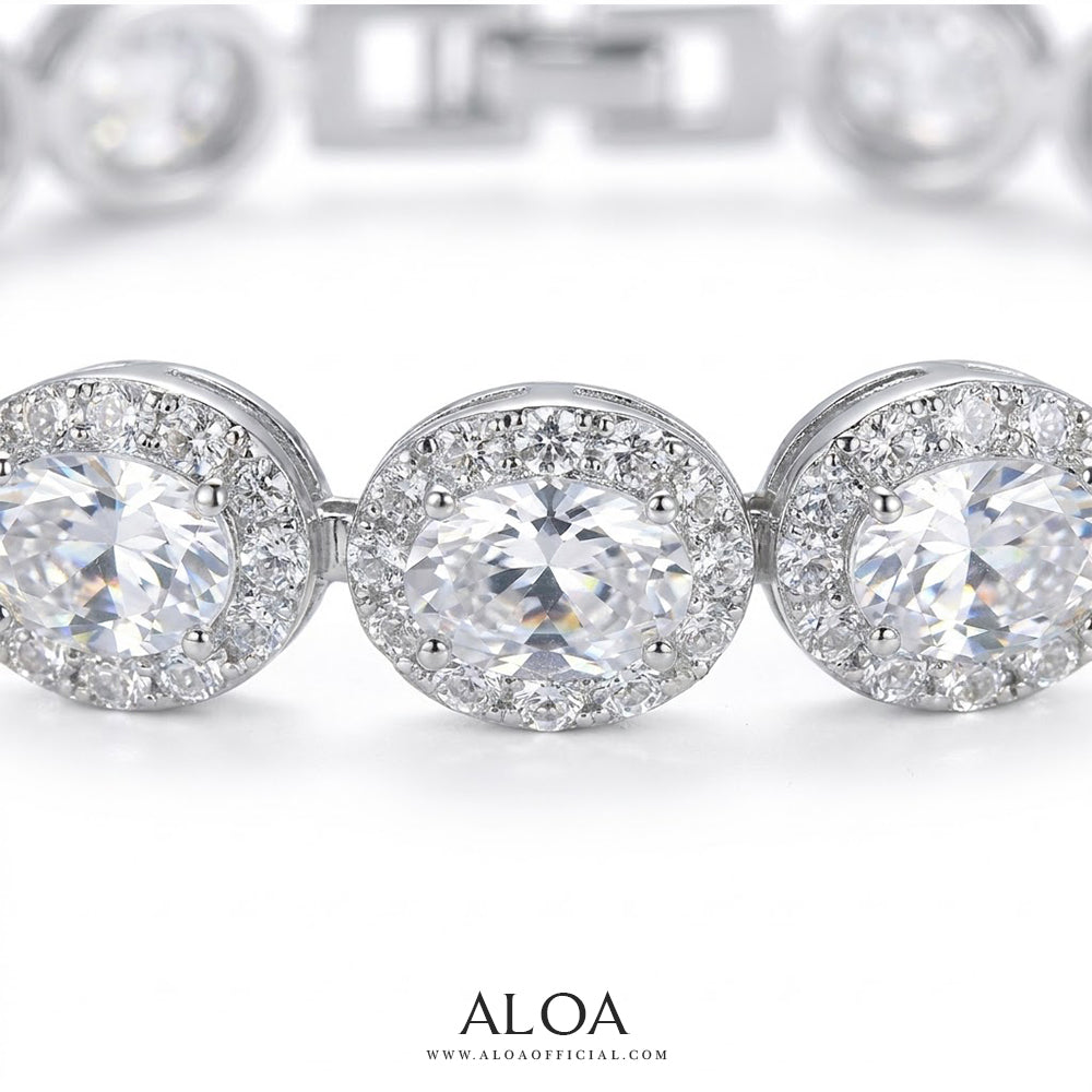 Oval Halo CZ Tennis Bracelet