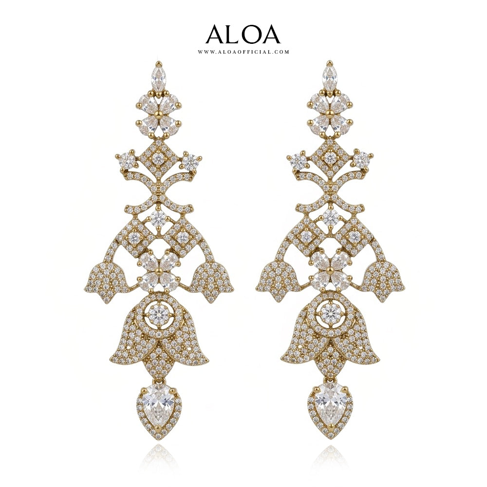 Golden Crystal Drop Necklace Set