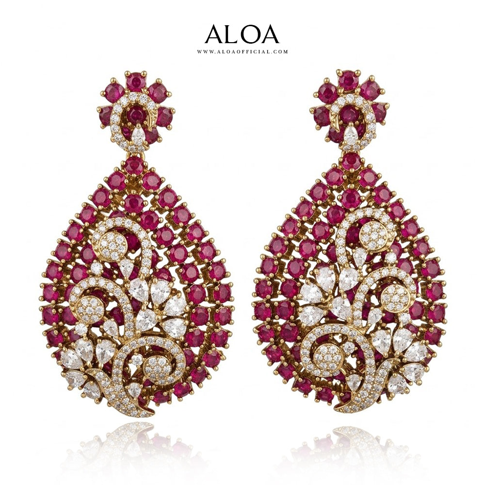Pear-Cut Ruby Cluster Earrings