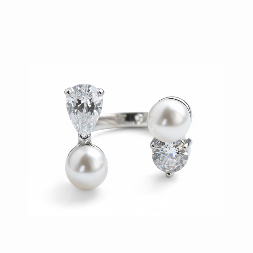 Pearl and Zircon Open Ring