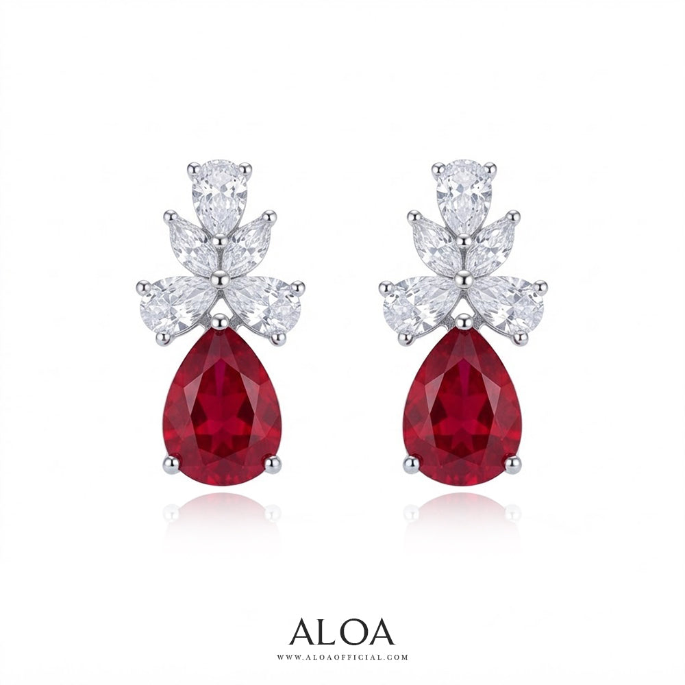 Ruby Pink CZ Cluster Earrings
