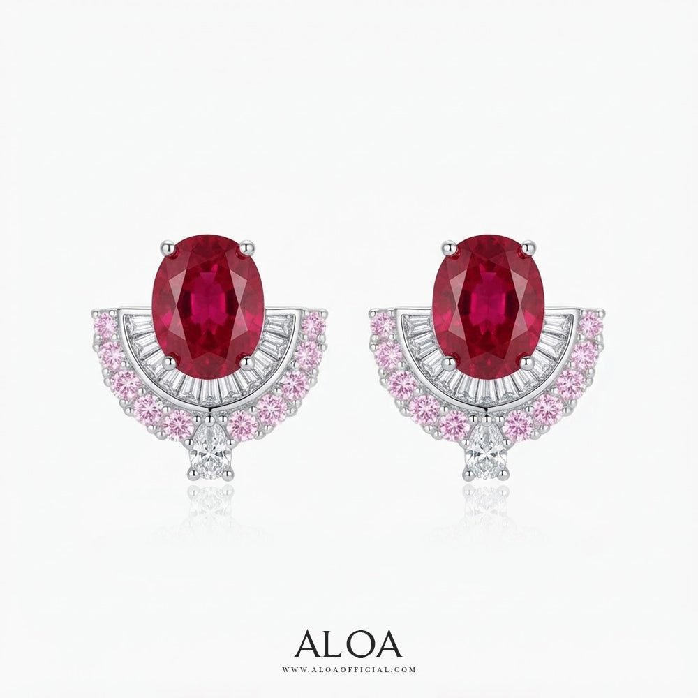Ruby Oval and Pink Studs