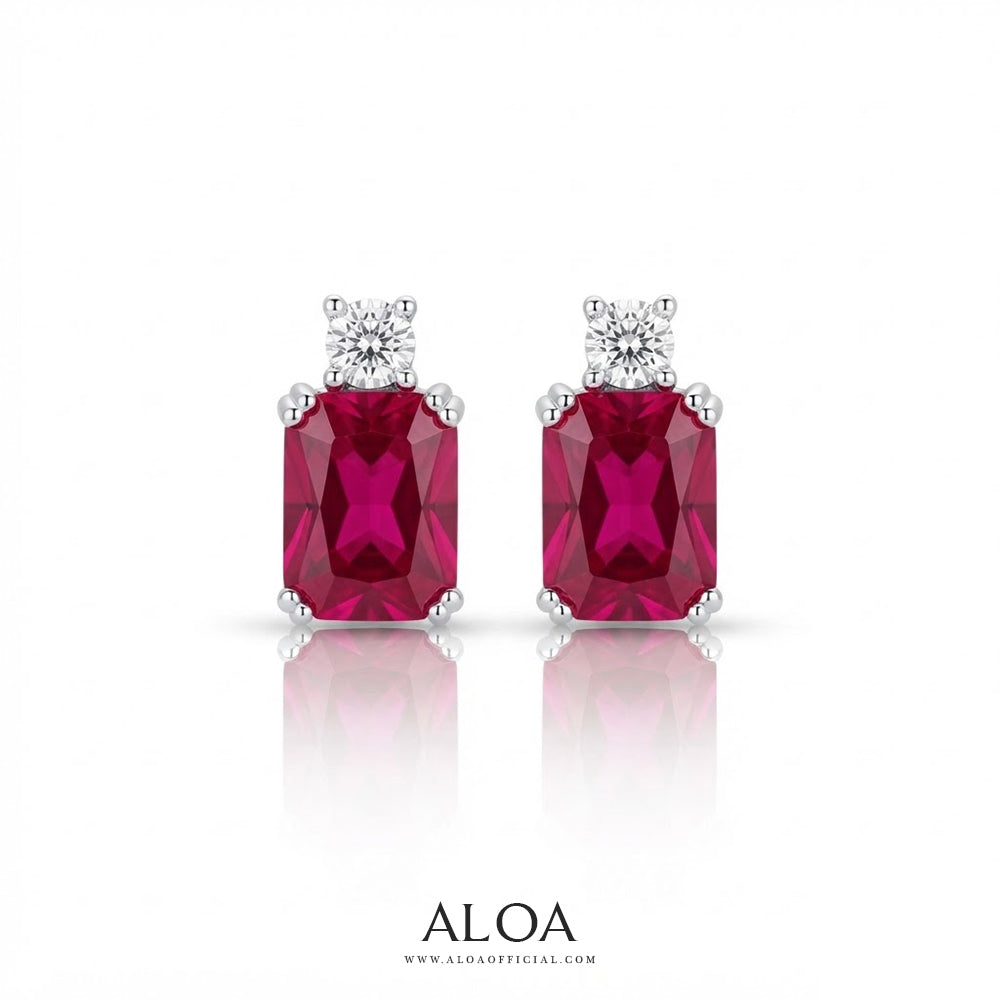 Velvet Ruby Emerald-Cut CZ Studs
