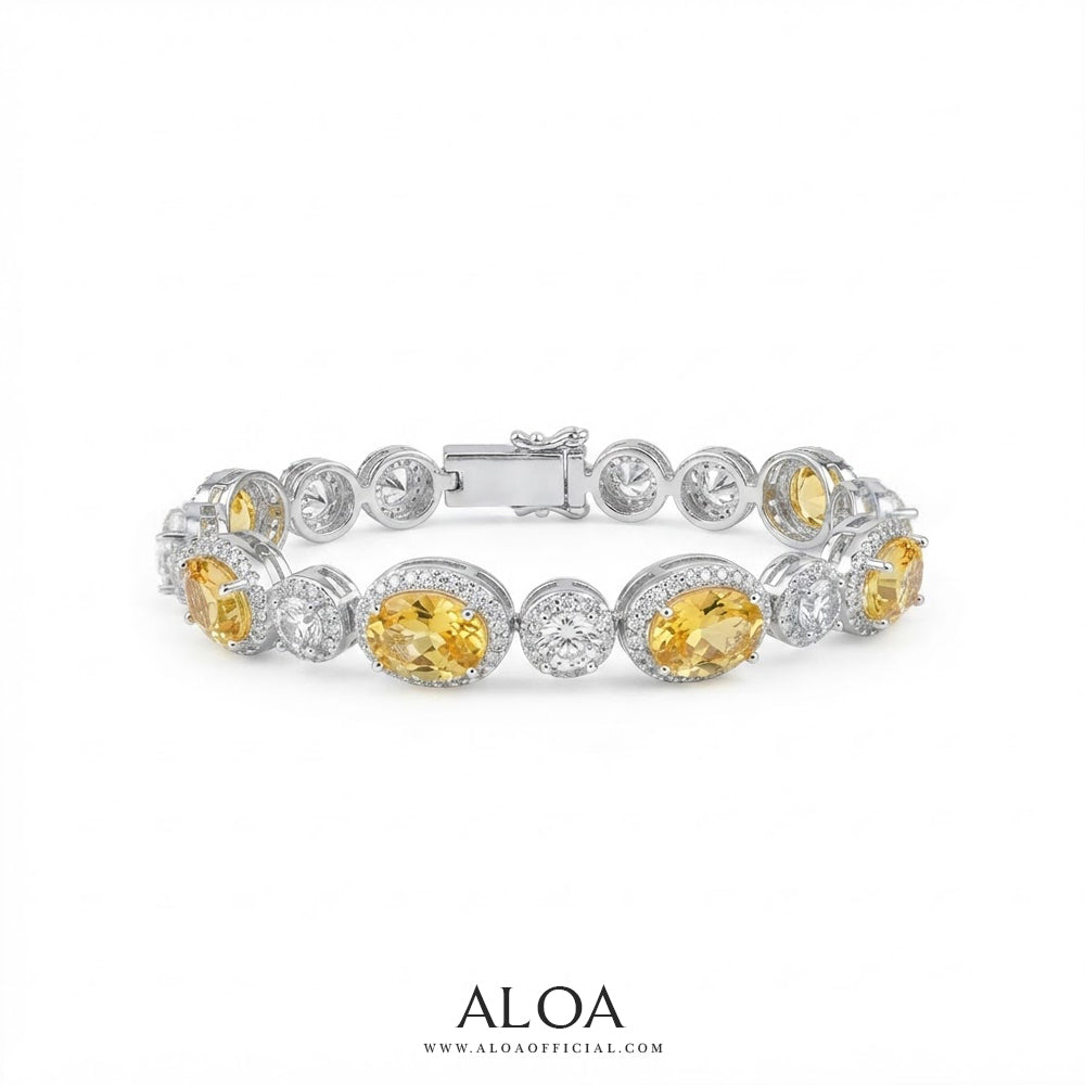 Oval Citrine and Halo CZ Bracelet