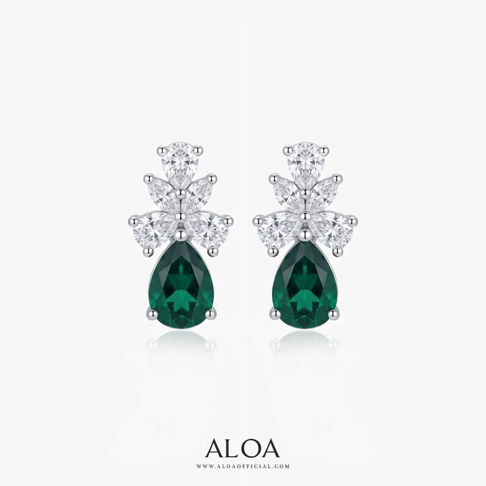 Emerald Green CZ Multi-Stone Cluster Earrings