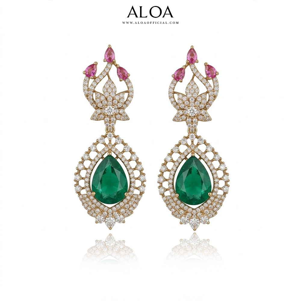 Gold-Tone Cubic Zirconia & Ruby Floral Garland Necklace Set