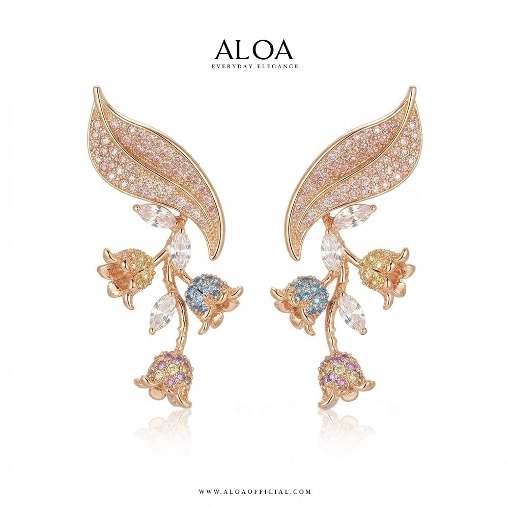 Rose Gold Botanical Leaf & Lily Earrings